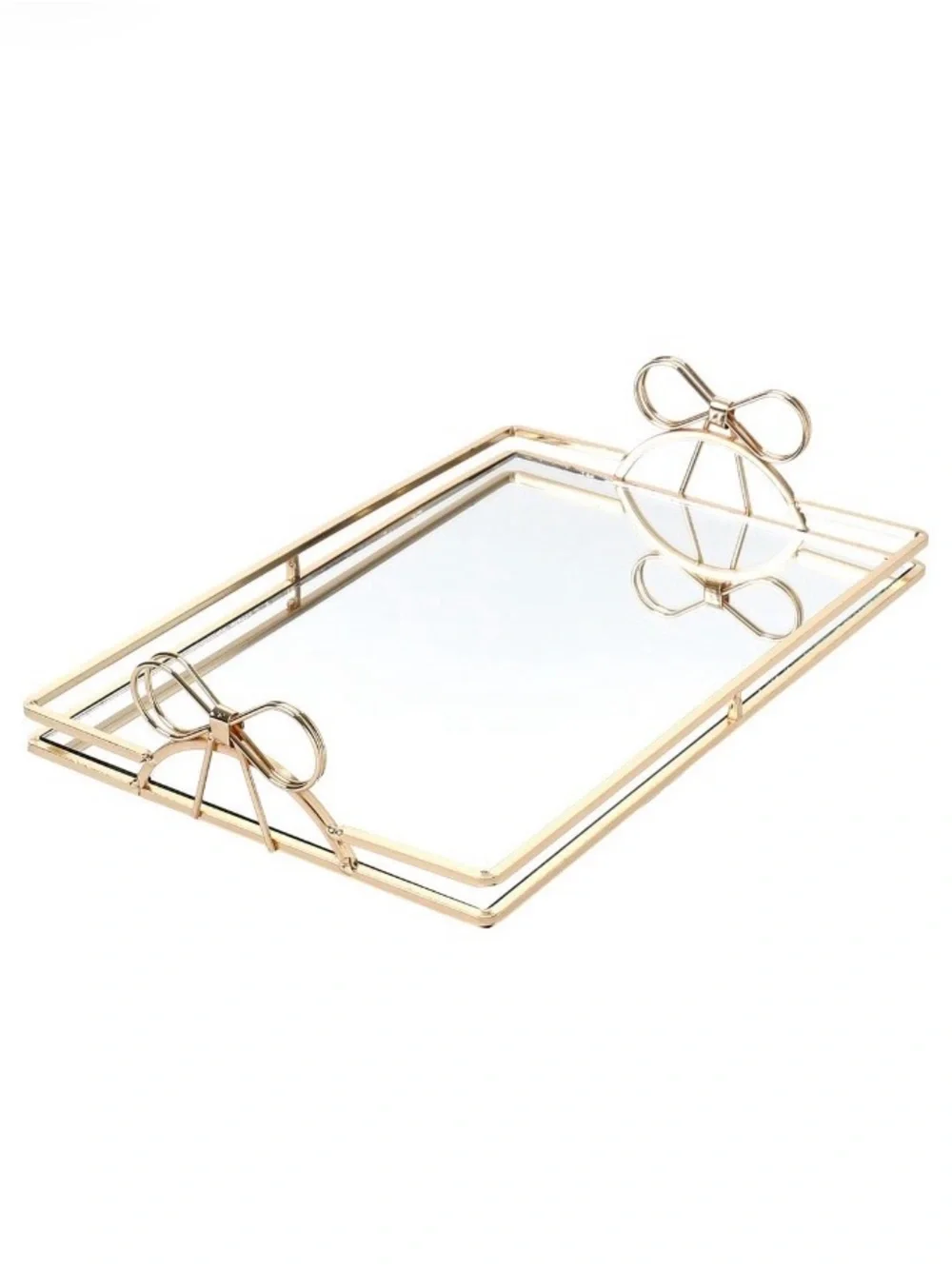 Gold Bow Accent Mirrored Vanity Tray - Home Bath